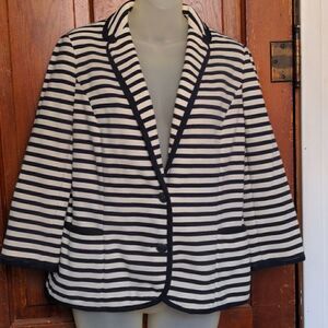 Talbots Black + Cream Striped Cotton Blend Blazer Sz M
